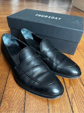 Thursday Lincoln Black Leather Penny Loafers for Men size 10